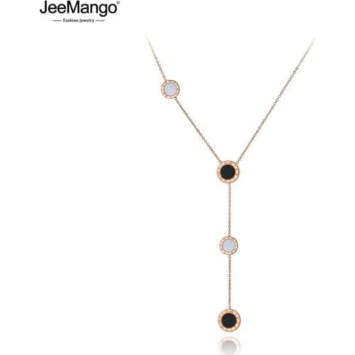 JeeMango Original Design Stainless Steel Roman Numerals Shell Choker Necklaces For Women Fashion Charm Pendant Necklace JN19213