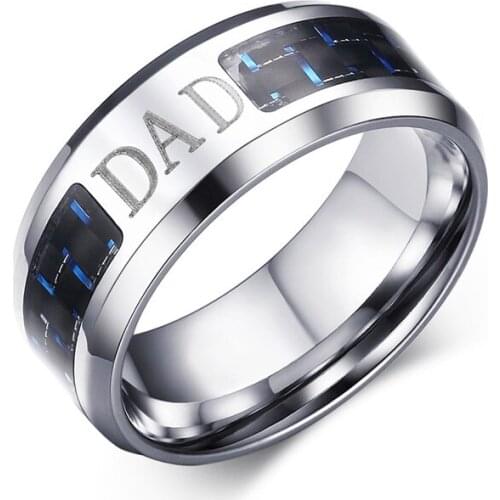 Classic birthday anniversary gift blue carbon fiber wedding band jewelry finger rings for dad father