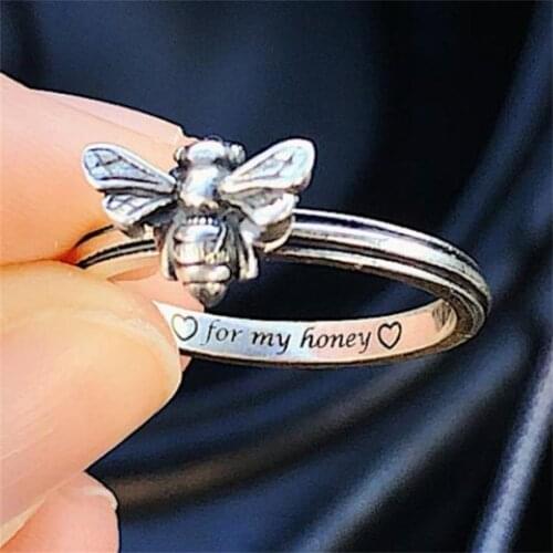 Little Bee Design Ring Love Heart Pattern For My Honey Letter Engraved Jewelry Anniversary Valentines Days Gift Hand Accessories