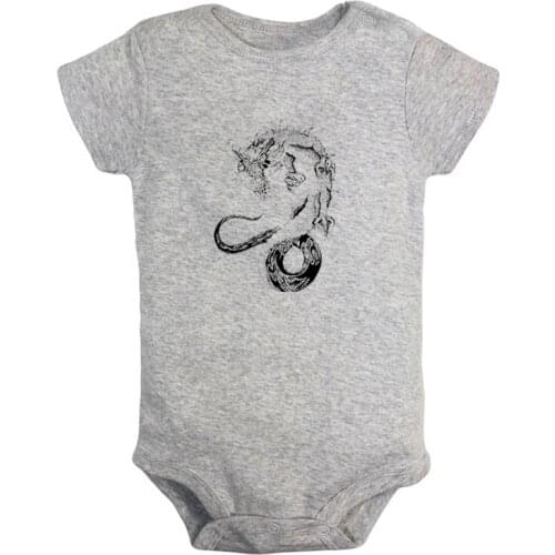 Chinese Dragon Totem Funny T Rex Licensed To Carry Small Arms Printed Newborn Baby Girl Boys Clothes Short Sleeve Romper Outfits