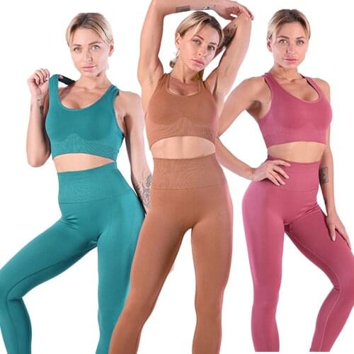 Summer 2 Piece Set Women Tracksuit Fitness Clothing Seamless Yoga Sets Gym Workout Clothes for Women Sports Bra Sport Leggings