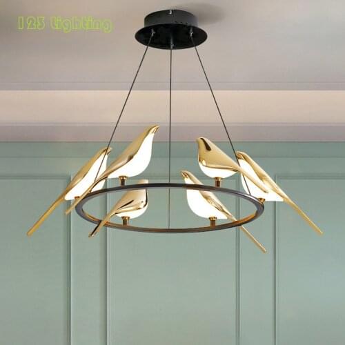 Foyer Restaurant LED Chandelier Gold Magpie Bird Home Decoration Lighting Fixtures Nordic Lamp Dropshipping Luminaire Suspension