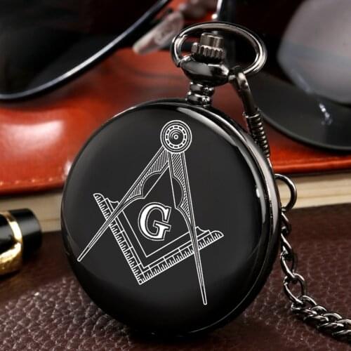 Custom Masonic Freemasonry Chrome Square and Compass Mason Retro Black Quartz Pocket Watch Best Gifts for Freemason Dropshipping