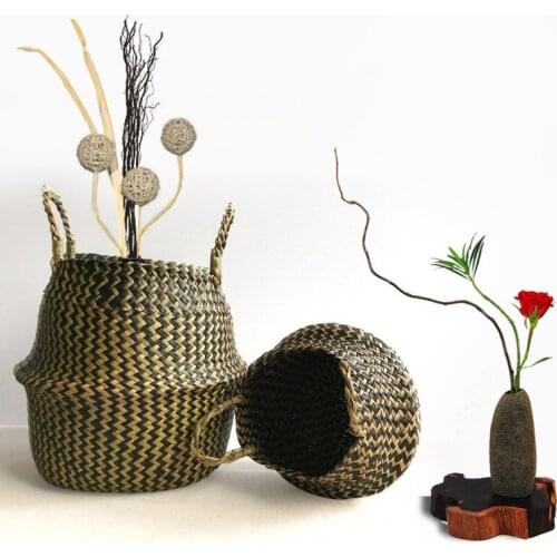 Seagrass Wickerwork Basket Rattan Hanging Flower Pot Handmade Laundry Basket Container Living Room Toy Holder Home Decoration