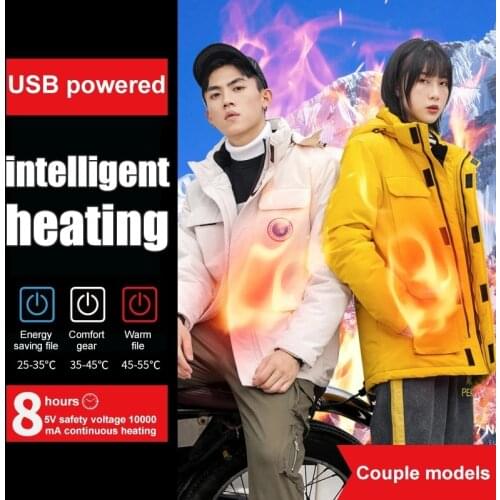 Men Outdoor Winter Electric Heating Jacket USB Heated Jackets Intelligent Heat Skiing Hiking Clothes Keep warm Padded Jacket