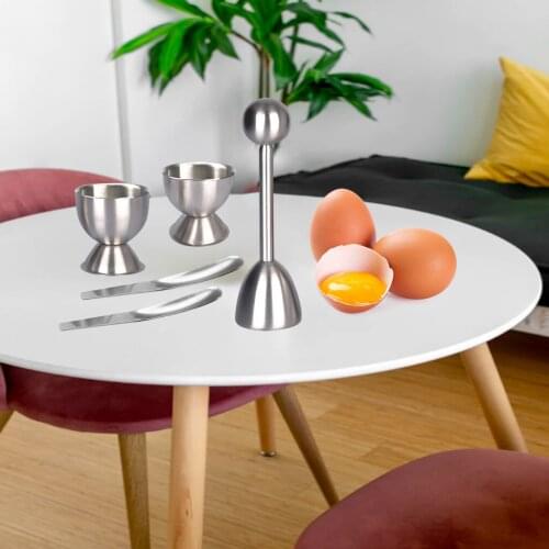 Pack of 5 Stainless Steel Egg Topper Egg Shell Opener with 2 Cups 2 Spoons for Hard Soft Boiled Eggs Kitchen