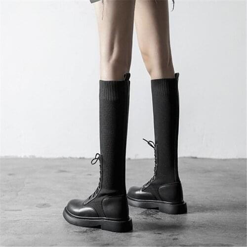 New qiu dong kuan Boots Female Stocking Boots Flat-Bottomed over-the-Knee Boots Boots \N Biker Boots