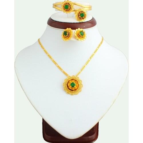 2016 The New Ethiopian Flower Jewelry Set With Three Color Stone gold color Jewelry Set