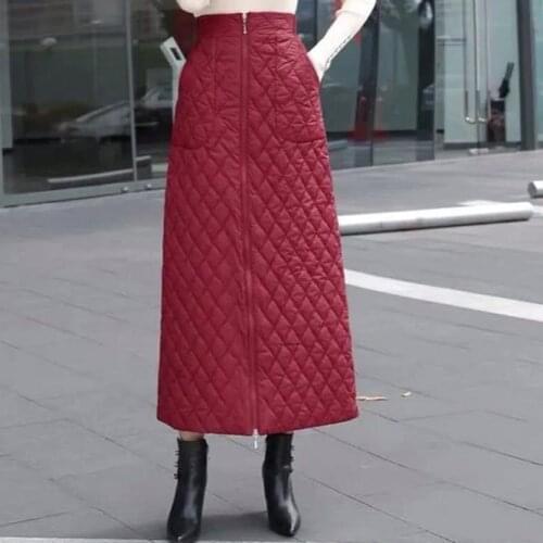Autumn Winter New Thickened Down Cotton Skirt Womens Skirt Mid Length Cold Proof Fashion Warm Versatile Girl Clothes Red