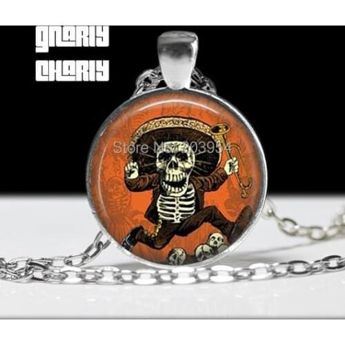 Steampunk handmade movie Mariachi Day of the Dead Necklace 1pcs/lot bronze or steel Glass Pendant jewelry gift men women chain
