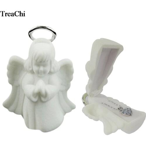 White Angel Jewelry Gift Box Luxury Flocking Velvet Earring Necklace Storage Packaging Display Case Lovers Jewelry Gift Box