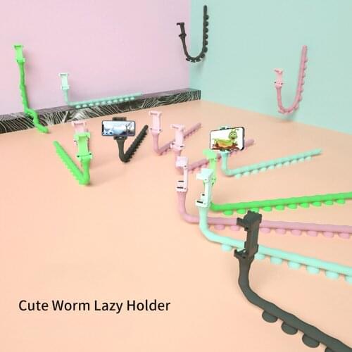 Flexible Lazy Worm Phone Stand Holder Non-Slip Silicone Suction Cup Cellphone Rack Holders Organizer Blacket For Kitchen Outdoor