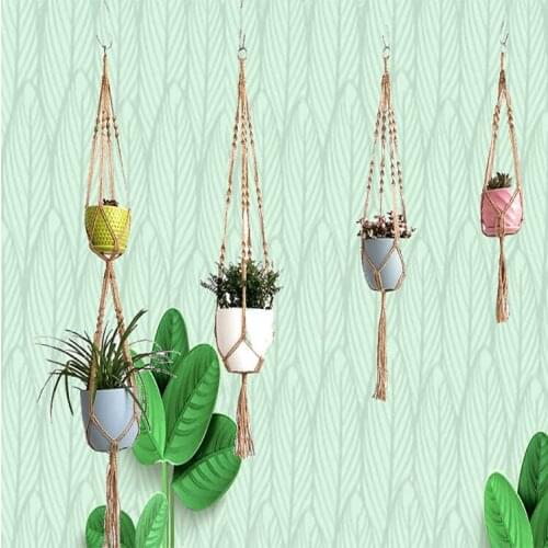 Hanging Basket Plant Net Bag Pure Cotton Hanging Basket Net Bag Hand-Woven Artistic Fresh Gardening Planters For Outdoor Plants