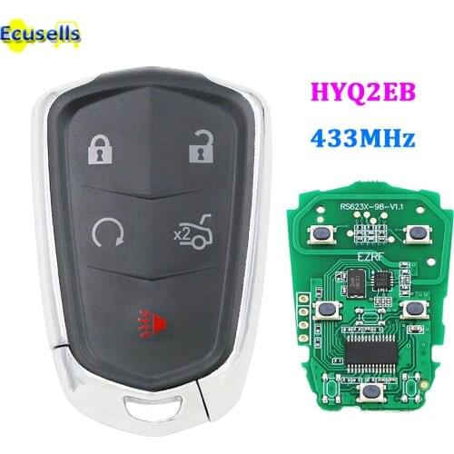 5 Button Smart Remote Key Keyless Entry Fob 433MHz for Cadillac XTS CTS CT6 ATS 2017-2018 HYQ2EB with insert key