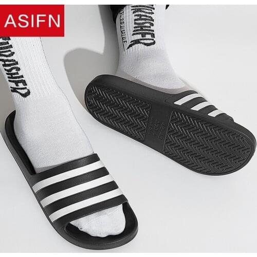 ASIFN Mens Summer Beach Slippers Couple Flip Flops Soft Black White Stripes Casual Male Chaussures Femme Slides Pantoufle Homme
