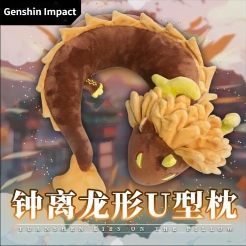 Cute Game Genshin Impact Zhongli Hu Tao Cosplay Dragon Ghost U Shaped Throw Pillow Cushion Plush Doll Travel Neck Pillow Gift