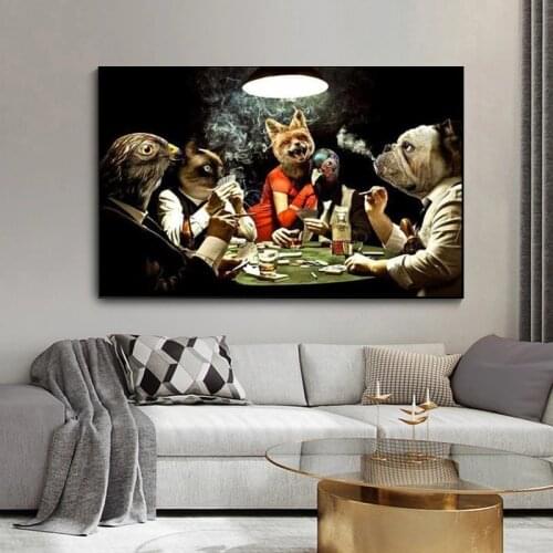 Dog Playing Poker Fun Style Wall Art Canvas Painting Poster Print Picture for Bedroom Decoration Home Living Room Decoration