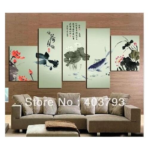 Modern abstract Oil Painting On Canvas Guaranteed chinese style ink fish Free shipping
