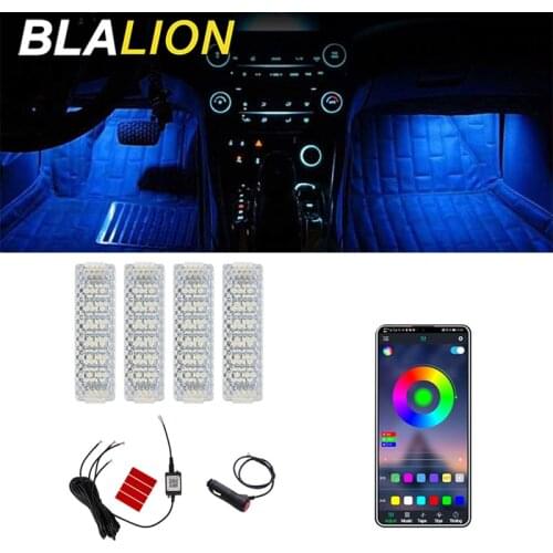 Car LED Interior Backlight Diamond Face Decorative Foot Lights With Cigarette Lighter App Music Control 12V Car Atmosphere Light
