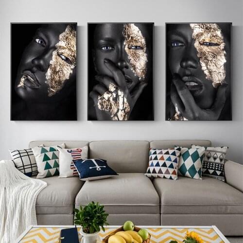 Triptych African Art Black Gold Woman diamond painting kits,full lay diamond embroidery full square round drill mosaic