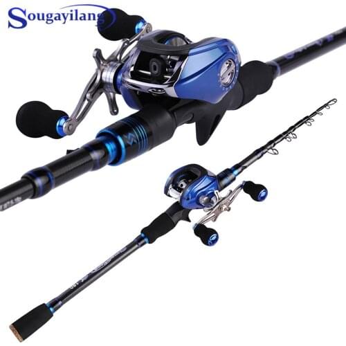 Sougayilang 1.8M 2.1M Telescopic Casting Fishing Rod Combo with 17+1BB 6.3:1 Baitcasting Reel Fishing Tackle Freshwater Pesca
