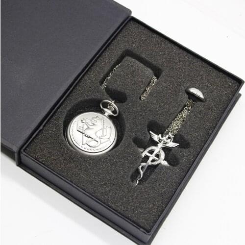 Vintage Full Metal Alchemist Edward Elric Cosplay Pocket watch Dull Polish Mens Quartz Pocket With Box TPB035