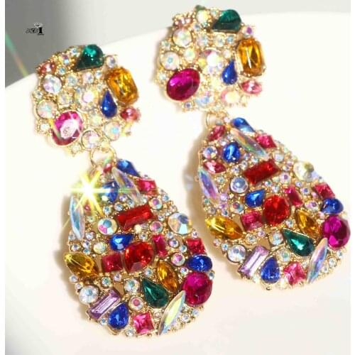 YaYi Jewelry Fashion Multi-Color Glass Dangle Crystal Women Ancient Gold Color Wear ear Band Tassel Couples Wedding Earrings