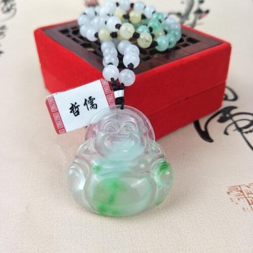 Zheru Jewelry Pure Natural Jadeite Ice Bottom Green Buddha Pendant Tricolor Jadeite Bead Pendant Chain Send A-Class Certificate