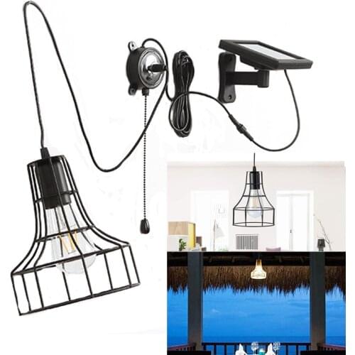 Solar Pendant Light Iron Modern Outdoor Indoor Hanging Lamp With Line Warm White Lighting For Garden Yard Courtyard Camping