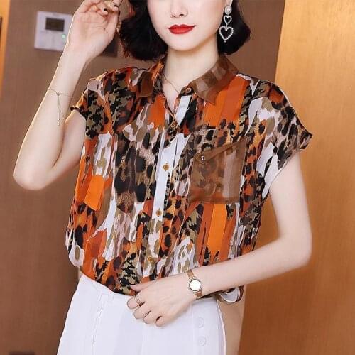 Women Spring Summer Style Chiffon Blouses Shirts Lady Casual Short Sleeve Turn-down Collar Chiffon Blusas Tops ZZ0668