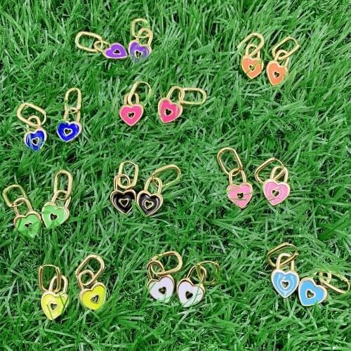 New Elegant Geometric Heart Hollow Earrings For Women Cute Delicate Enamel Party Pendientes Jewelry Gifts