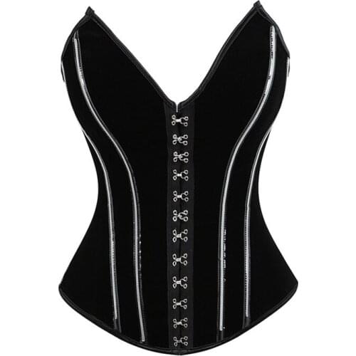Overbust Corset Sexy Black Steel Boned Bustier Deep V Neck Gothic Gorset Daily Corselet Women Plus Size Outwear Korse Korsettt