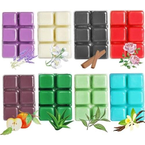 Scented Wax Melts -Set of 8 Assorted Wax Warmer Cubes/Tarts- Apple, Aloe, Green Tea, Sandalwood, Rose, Vanilla, Jasmine, Lavende
