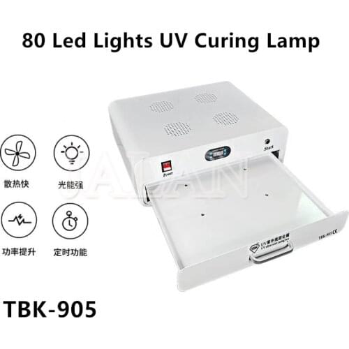TBK 905 Ultraviolet Curing UV Lamp Box 80pcs LED light For Curved Screen Glass OCA Curing 110V 220V Mobile Phone Repair Machine