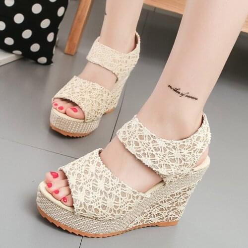 Bomlight Lace Wedges Shoes For Women High Heels Sandals Summer Shoes 2019 Flip Flop Chaussures Femme Platform Sandals Size 41