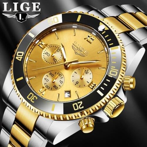 2020 LIGE Mens Watches Fashion Watch Men Stainless Steel Waterproof Sport Watch Quartz Clock Chronograph Relogio Masculino+Box