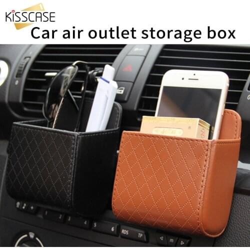 KISSCASE Chic PU Leather Air Vent Outlet Storage Bag Box Mobile Phone Case Under 6“ Inch Universal Hanging Box Car Accessories