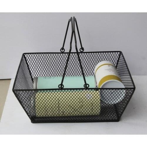 Black Cosmetics Storage Baskets Durable Hollowed Out Design Baskets with Handle Iron Wire Mesh Shopping Basket SN2228