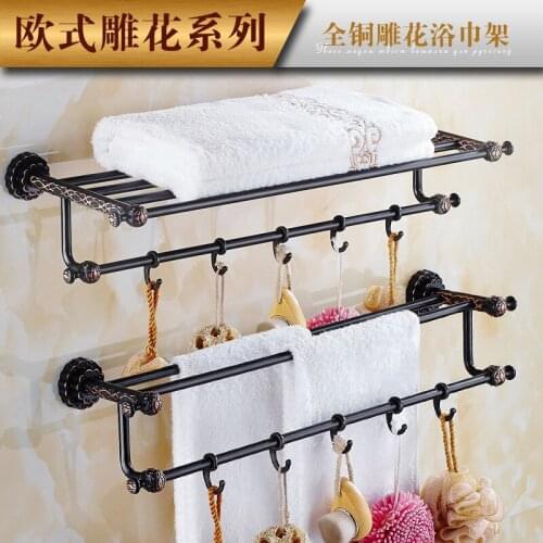Black ancient towel rack Towel rack copper European retro bathroom shelf bathroom bathroom hardware pendant set