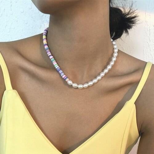 DIEZI Vintage Ethnic Soft Clay Beads Choker Necklace Bohemian Fashion Imitation Pearl Chain Necklaces Sweet Girls Women Jewelry