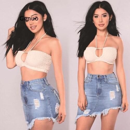 Denim Skirt Half-Length Skirt High Waist Sexy Woman Blue Ripped Irregular Mini Skirt 2021 Summer Fashion Young Girl Tight Skirt