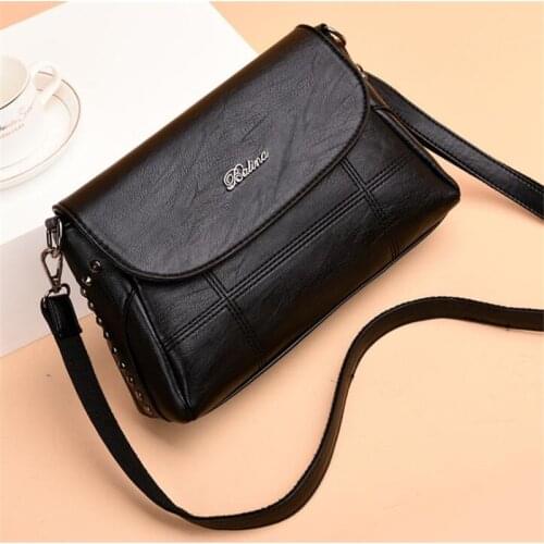 Elegant Shoulder Bag Female PU Leather Crossbody Bag Rivet Flap Messenger Handbag Vintage Lady Shopping Purse Hand Pouch bolsa