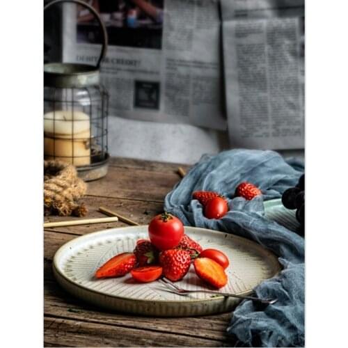 Japanese Style Ceramic Flat Salad Beef Plate Retro Handmade Ceramic Plates Home Restaurant Round Steak Plate Dish Tableware