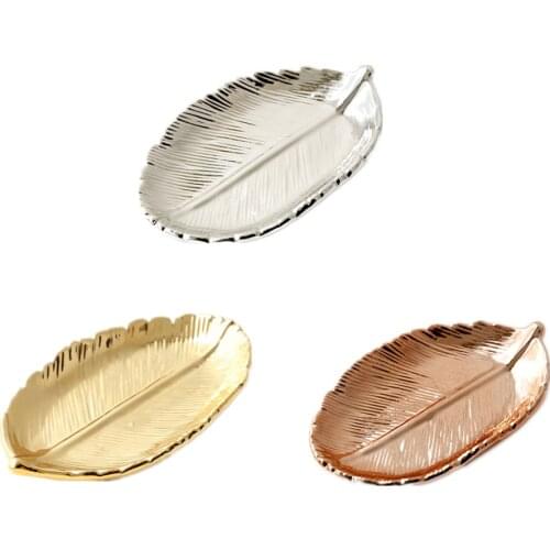 Gloden Ceramic Leaves Plate Tree Leaf Jewelry Snacks Dessert Silver Storage Tray Rose Gold Ceramics Enamel Trinket Dish