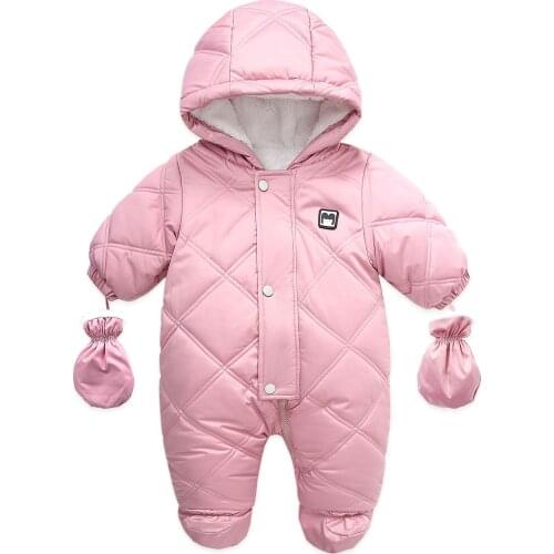 Newborn Baby Girls Snowsuit Children Infant Winter Coat Warm Hooded Zipper Jumpsuit Baby Boys Girls Cotton Outwear Overalls