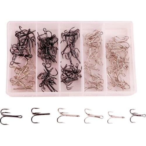 100pcs/Pack Fishing Hooks High Carbon Steel Treble Hook Barbed 1#/2#/4# Fishhook Fishing Tackle Box