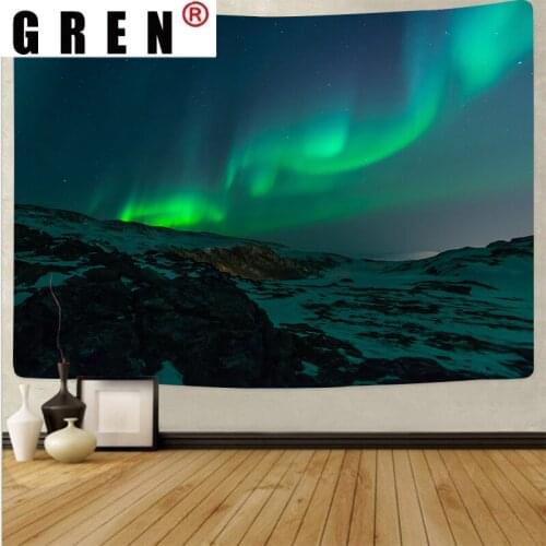 GREN Tapestry Beautiful Sky Blue Forest Night Tree Wall Hanging Psychedelic Tapestries Wall Carpet Natual Landscape Home Decor
