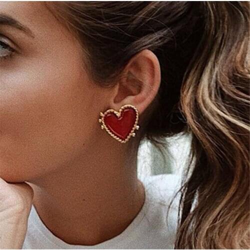 LIMARIO Vintage Bohemia Big Red Heart Earrings For Women 2021Fashion Girl Large Sweet Heart Statement Earrings Party Jewelry