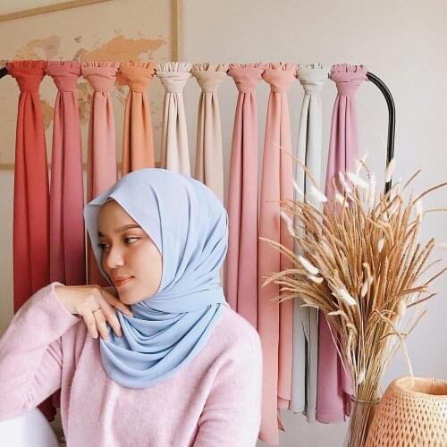 Malaysian Muslim Hijabs Wome Scarves Pearl Chiffon Plain Solid Color Arab Modest Headscarf Rectangle Long Shawl Wraps Headscarf