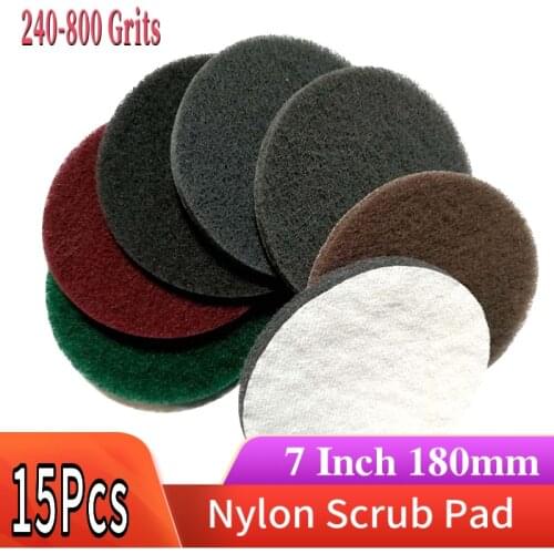 15PCS 7 Inch Multi-purpose Flocking Scouring Pad Round 240-800 Grit Industrial Heavy Duty Nylon Cleaning Cloth for Polishing